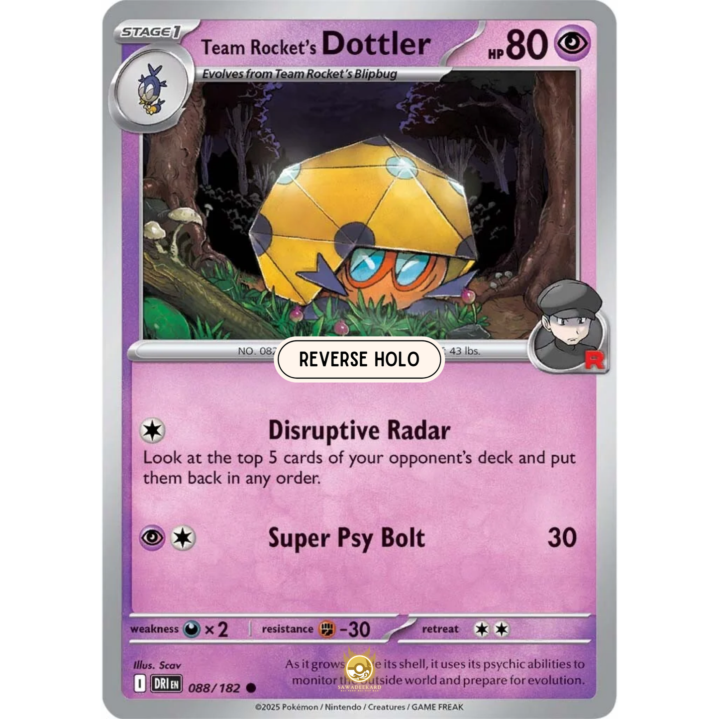 [ENG] Pokemon SV10 Destined Rivals: 088/182 Team Rocket's Dottler [Psychic] [C - Common] (Reverse Holo)