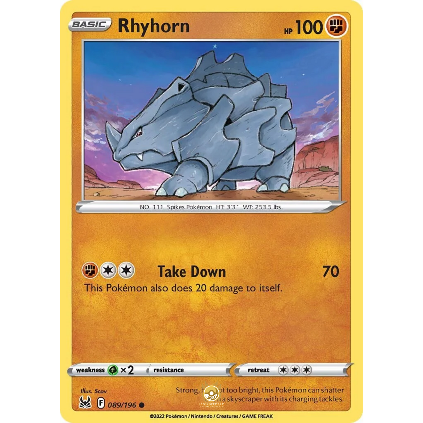 [ENG] SWSH 11 Lost Origin: 089/196 Rhyhorn C (Non-Foil)