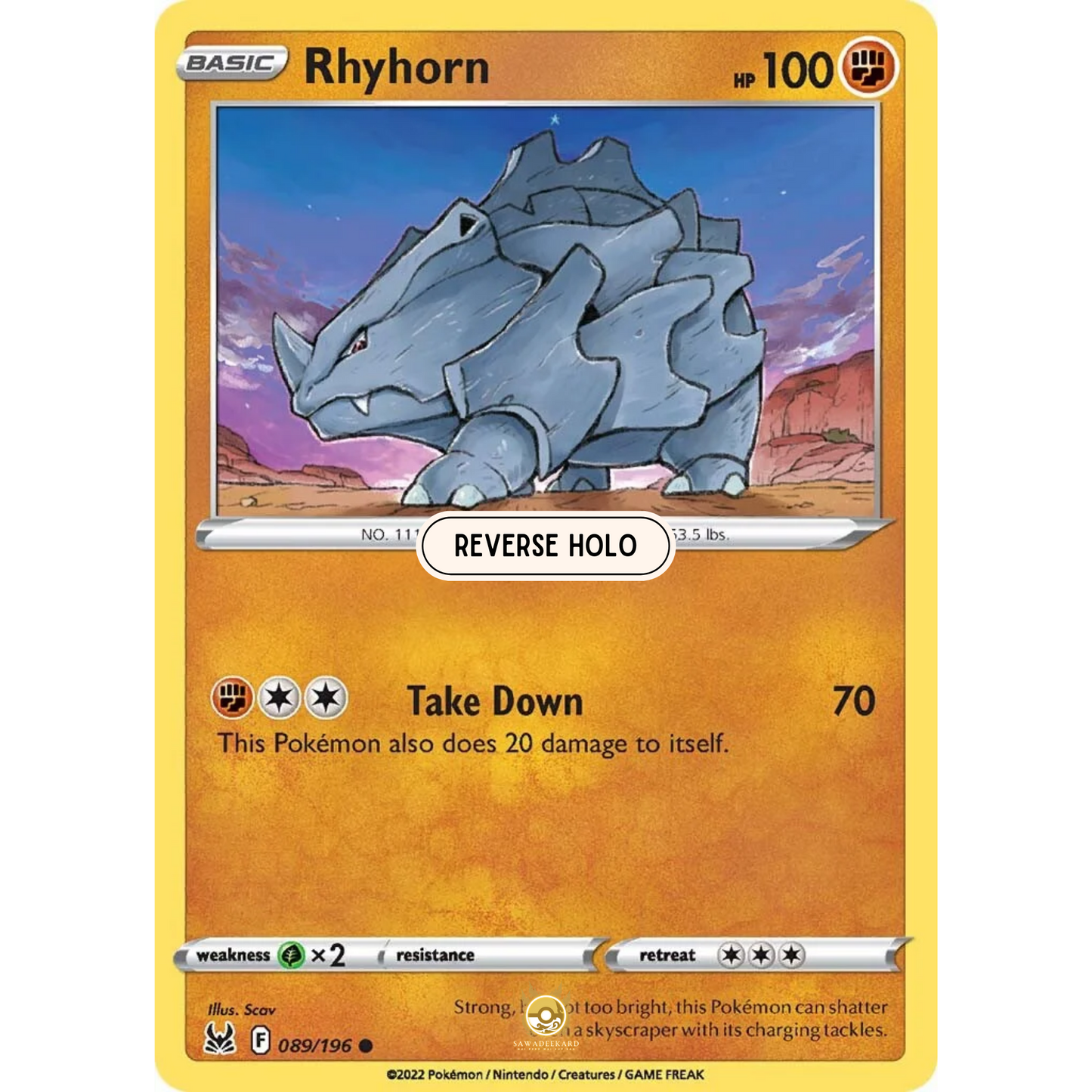 [ENG] SWSH 11 Lost Origin: 089/196 Rhyhorn C (Reverse Holo)