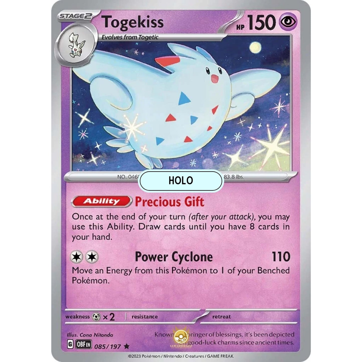 [ENG]	SV03	Obsidian Flames:	085/197	Togekiss	R	(Reverse Holo)