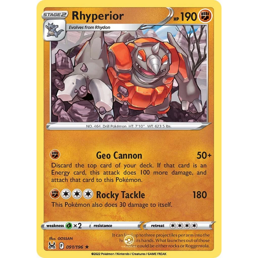 [ENG] SWSH 11 Lost Origin: 091/196 Rhyperior R (Non-Foil)