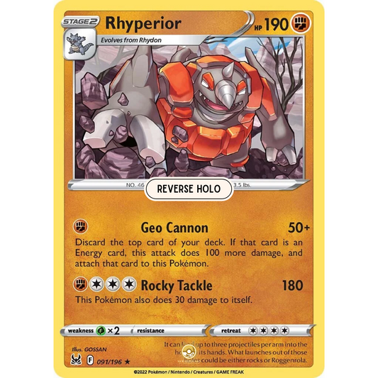 [ENG] SWSH 11 Lost Origin: 091/196 Rhyperior R (Reverse Holo)