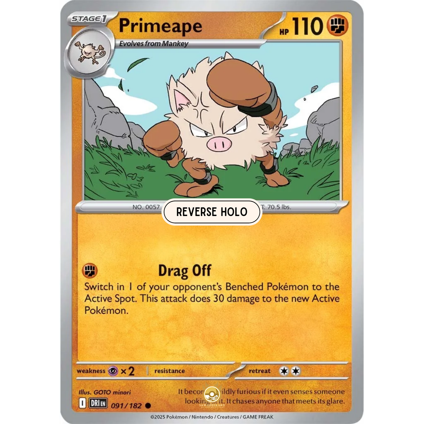 [ENG] Pokemon SV10 Destined Rivals: 091/182 Primeape [Fighting] [C - Common] (Reverse Holo)