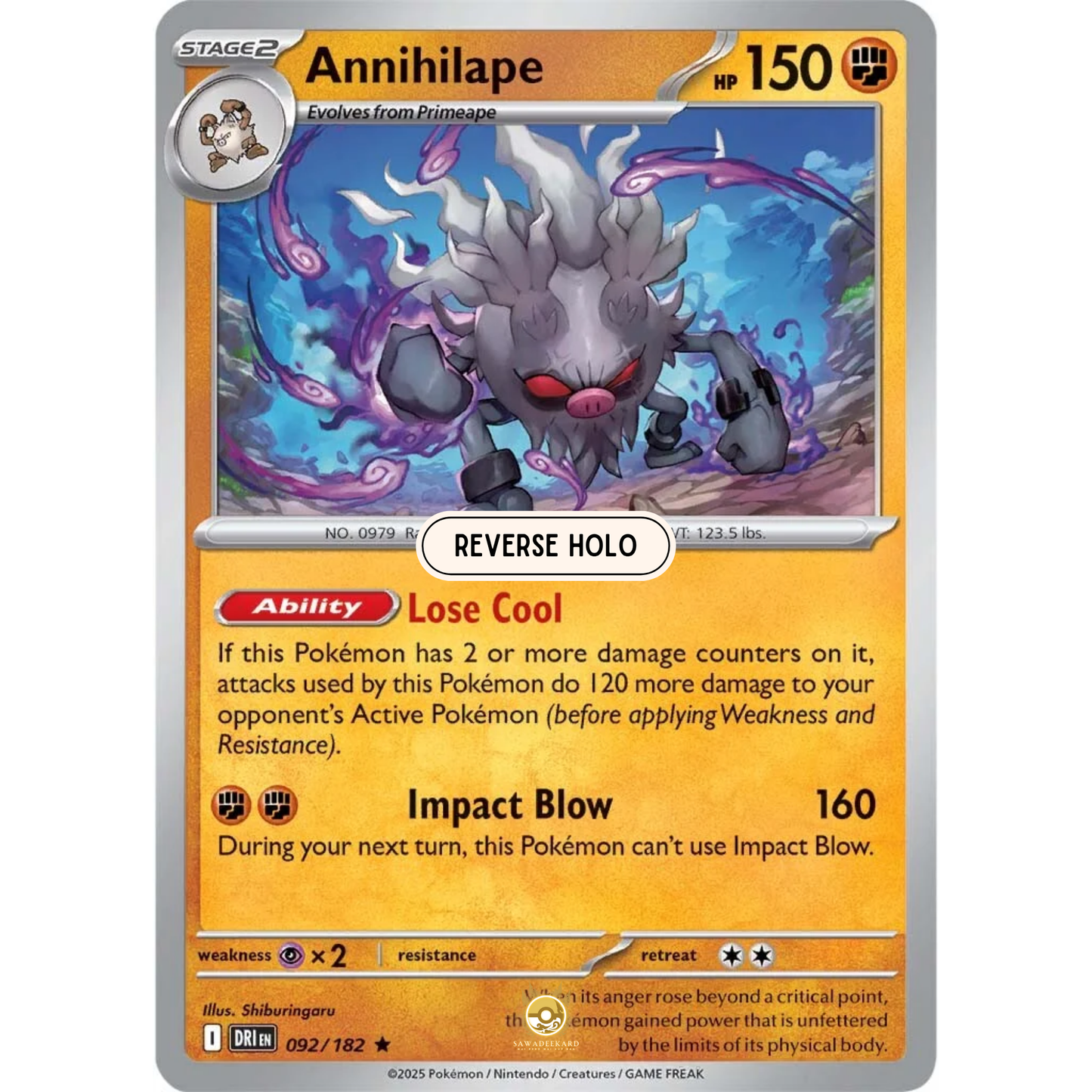 [ENG] Pokemon SV10 Destined Rivals: 092/182 Annihilape [Fighting] [R - Rare] (Reverse Holo)
