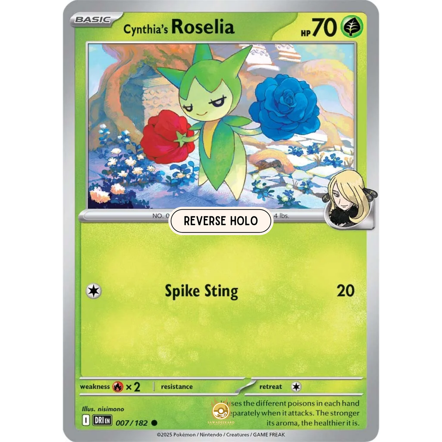 [ENG] Pokemon SV10 Destined Rivals: 007/182 Cynthia's Roselia [Grass] [C - Common] (Reverse Holo)