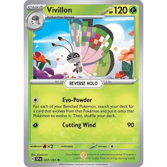 [ENG] Pokemon SV08 Surging Sparks: 007/191 Vivillon [Grass] [U - Uncommon] (Reverse Holo)