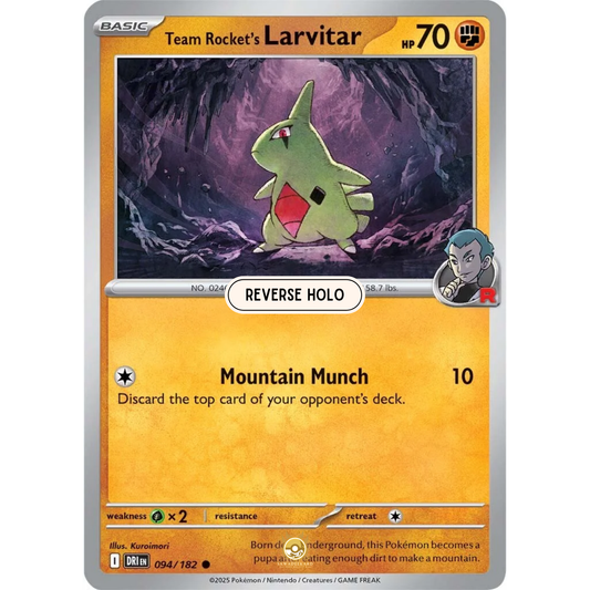 [ENG] Pokemon SV10 Destined Rivals: 094/182 Team Rocket's Larvitar [Fighting] [C - Common] (Reverse Holo)
