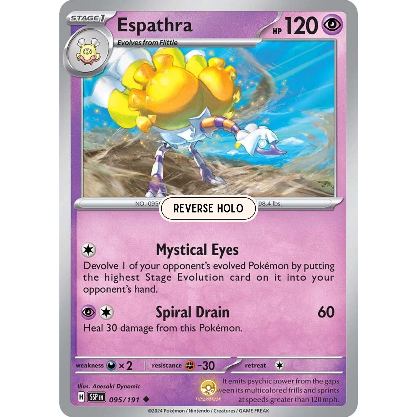 [ENG] Pokemon SV08 Surging Sparks: 095/191 Espathra [Psychic] [U - Uncommon] (Reverse Holo)
