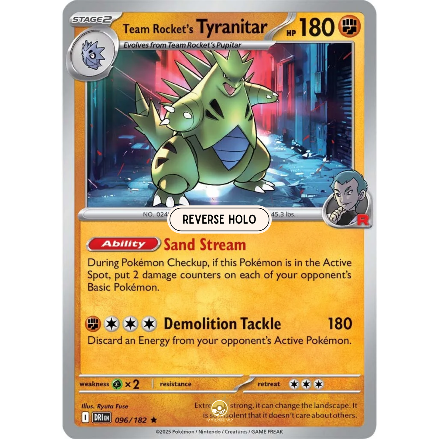 [ENG] Pokemon SV10 Destined Rivals: 096/182 Team Rocket's Tyranitar [Fighting] [R - Rare] (Reverse Holo)