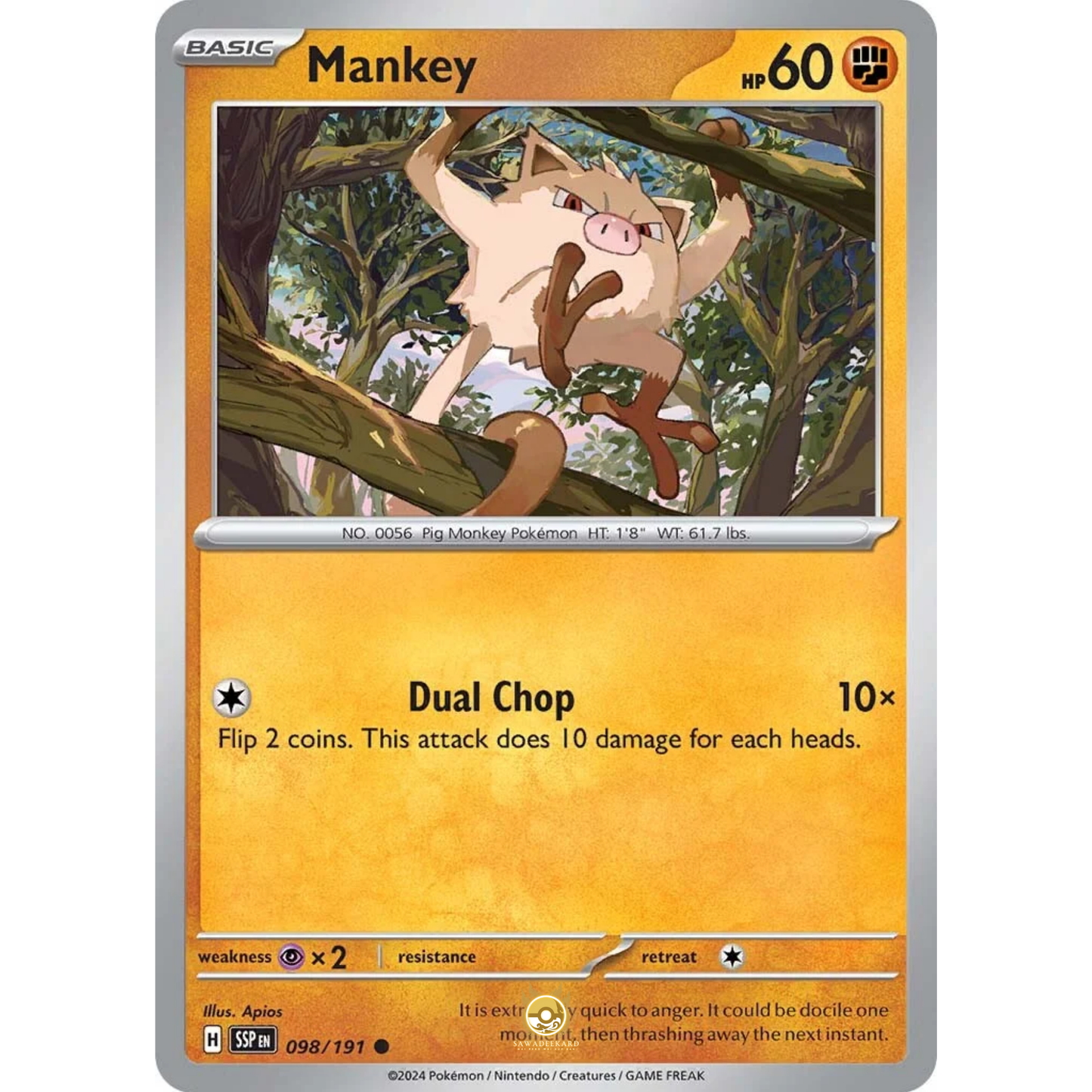 [ENG] Pokemon SV08 Surging Sparks: 098/191 Mankey [Fighting] [C - Common] (Non-foil)