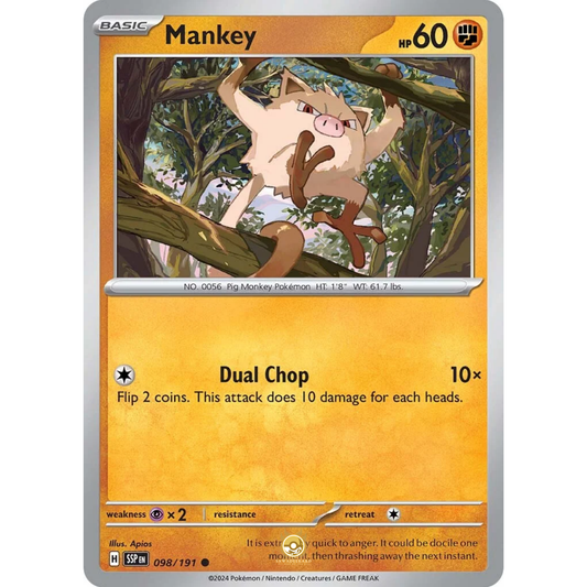 [ENG] Pokemon SV08 Surging Sparks: 098/191 Mankey [Fighting] [C - Common] (Non-foil)