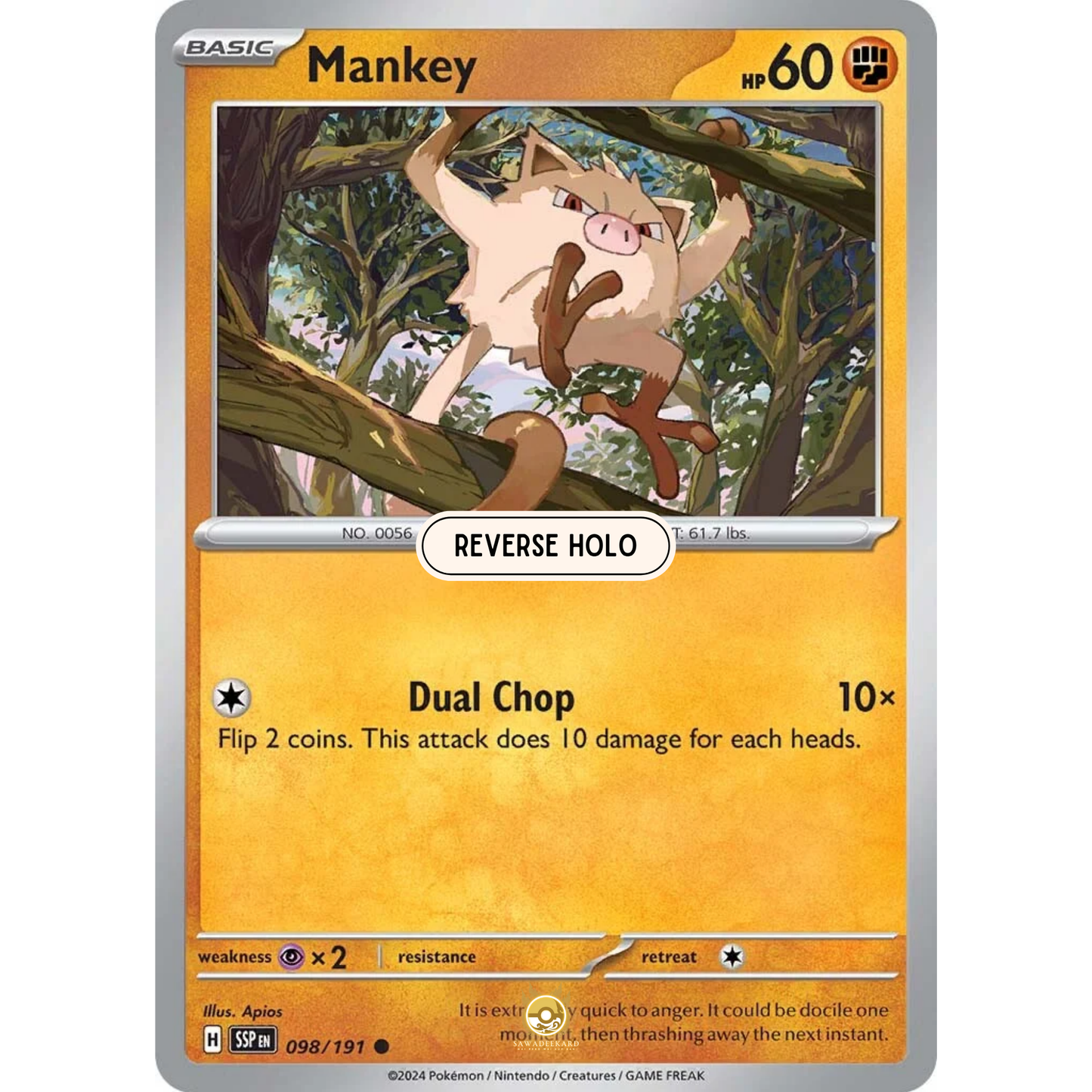 [ENG] Pokemon SV08 Surging Sparks: 098/191 Mankey [Fighting] [C - Common] (Reverse Holo)