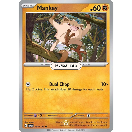 [ENG] Pokemon SV08 Surging Sparks: 098/191 Mankey [Fighting] [C - Common] (Reverse Holo)