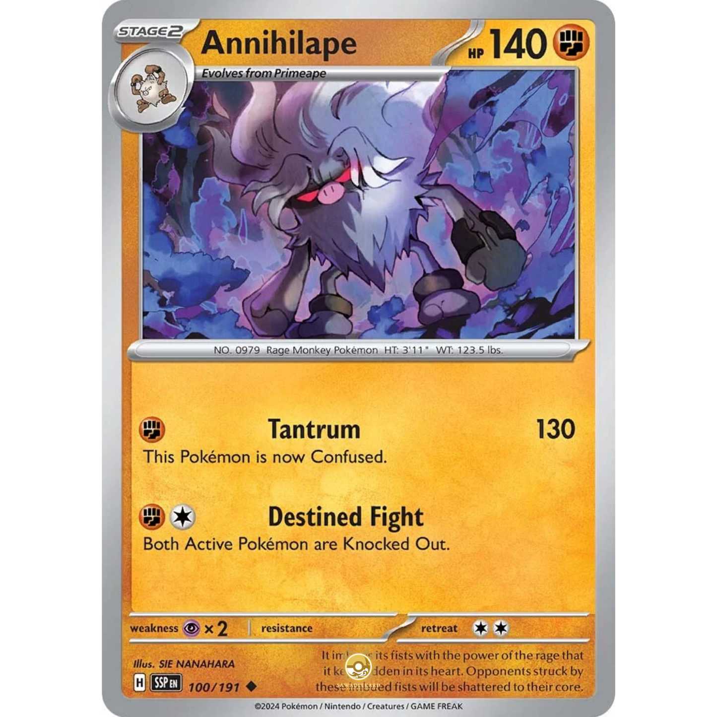 [ENG] Pokemon SV08 Surging Sparks: 100/191 Annihilape [Fighting] [U - Uncommon] (Non-foil)