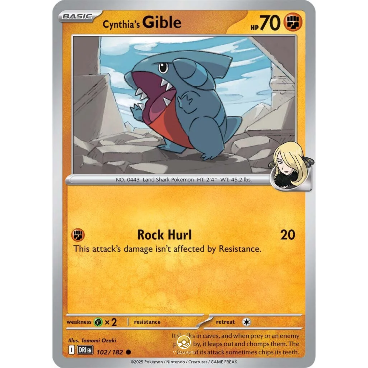 [ENG] Pokemon SV10 Destined Rivals: 102/182 Cynthia's Gible [Fighting] [C - Common] (Non-foil)