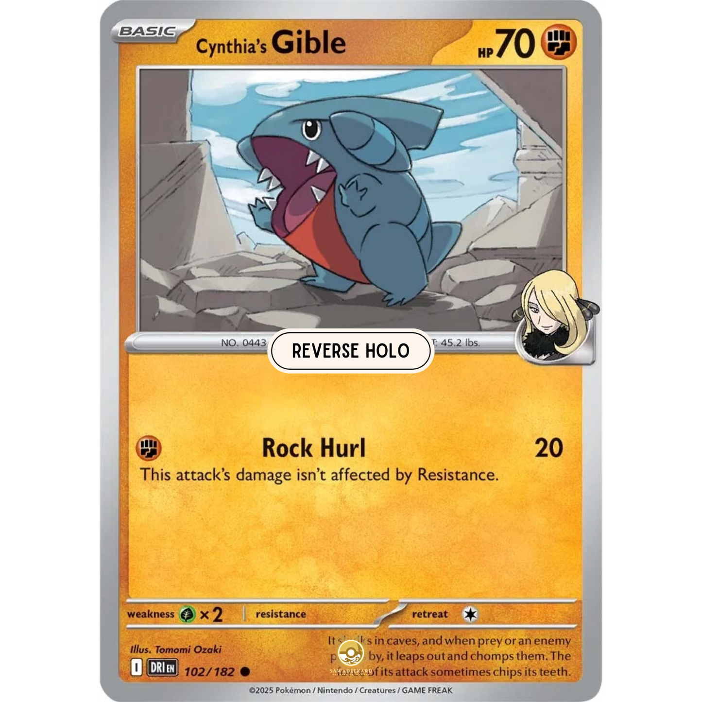 [ENG] Pokemon SV10 Destined Rivals: 102/182 Cynthia's Gible [Fighting] [C - Common] (Reverse Holo)