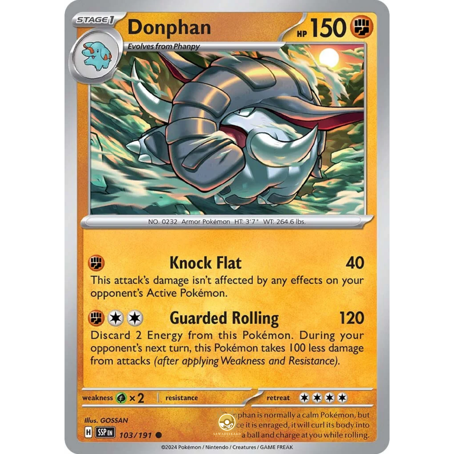 [ENG] Pokemon SV08 Surging Sparks: 103/191 Donphan [Fighting] [C - Common] (Non-foil)