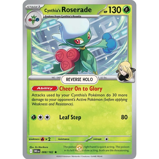 [ENG] Pokemon SV10 Destined Rivals: 008/182 Cynthia's Roserade [Grass] [R - Rare] (Reverse Holo)