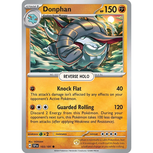 [ENG] Pokemon SV08 Surging Sparks: 103/191 Donphan [Fighting] [C - Common] (Reverse Holo)