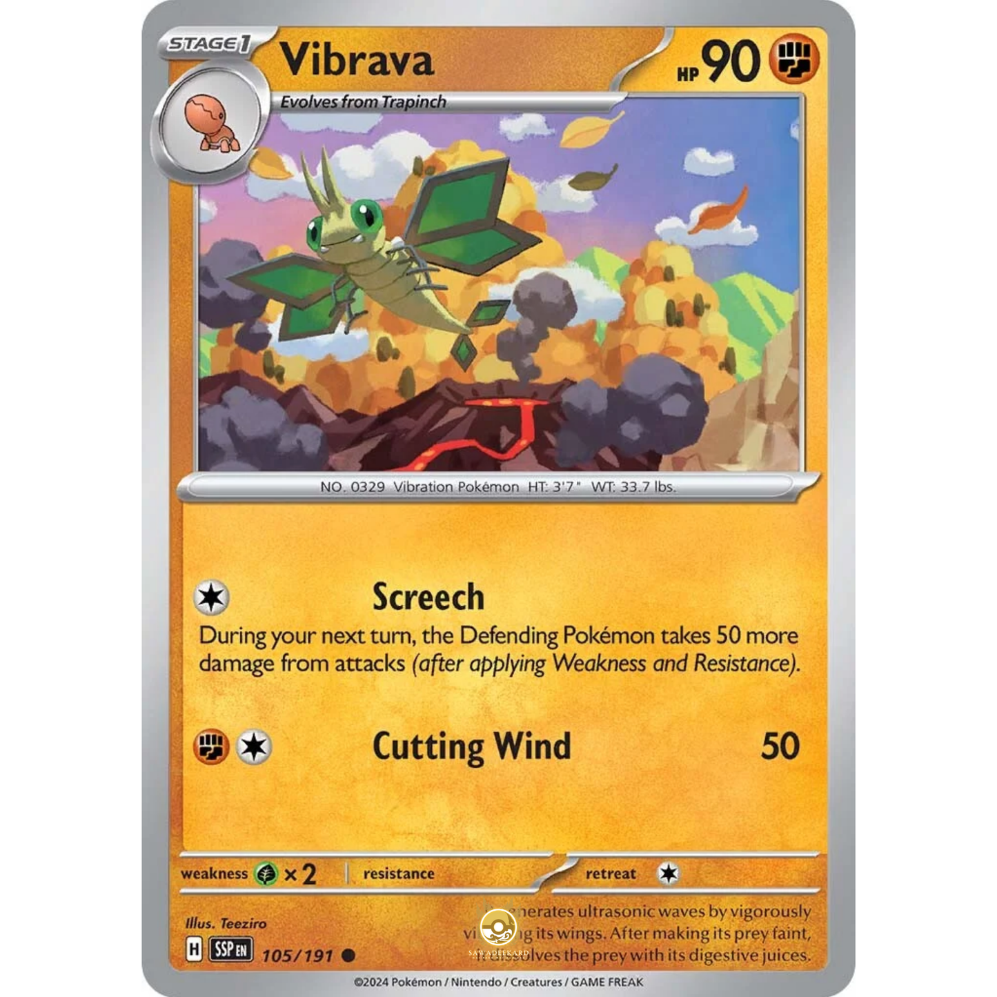 [ENG] Pokemon SV08 Surging Sparks: 105/191 Vibrava [Fighting] [C - Common] (Non-foil)