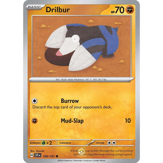 [ENG] Pokemon SV08 Surging Sparks: 108/191 Drilbur [Fighting] [C - Common] (Non-foil)