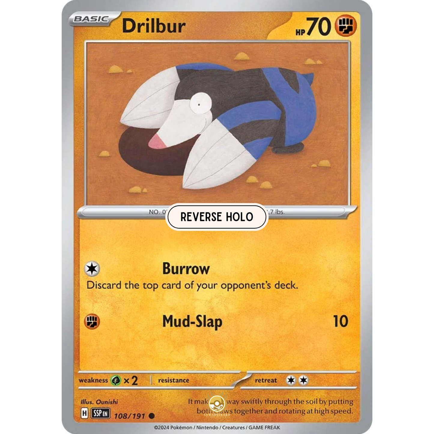 [ENG] Pokemon SV08 Surging Sparks: 108/191 Drilbur [Fighting] [C - Common] (Reverse Holo)