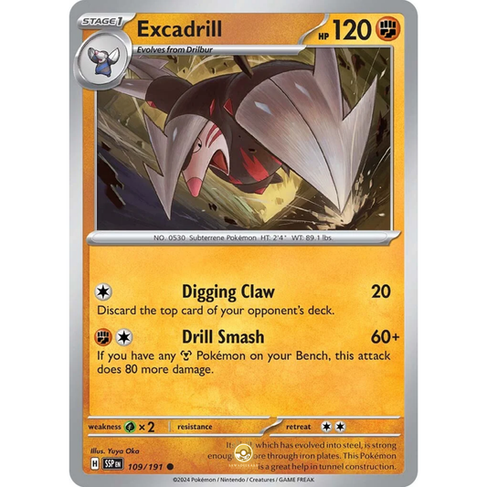 [ENG] Pokemon SV08 Surging Sparks: 109/191 Excadrill [Fighting] [C - Common] (Non-foil)