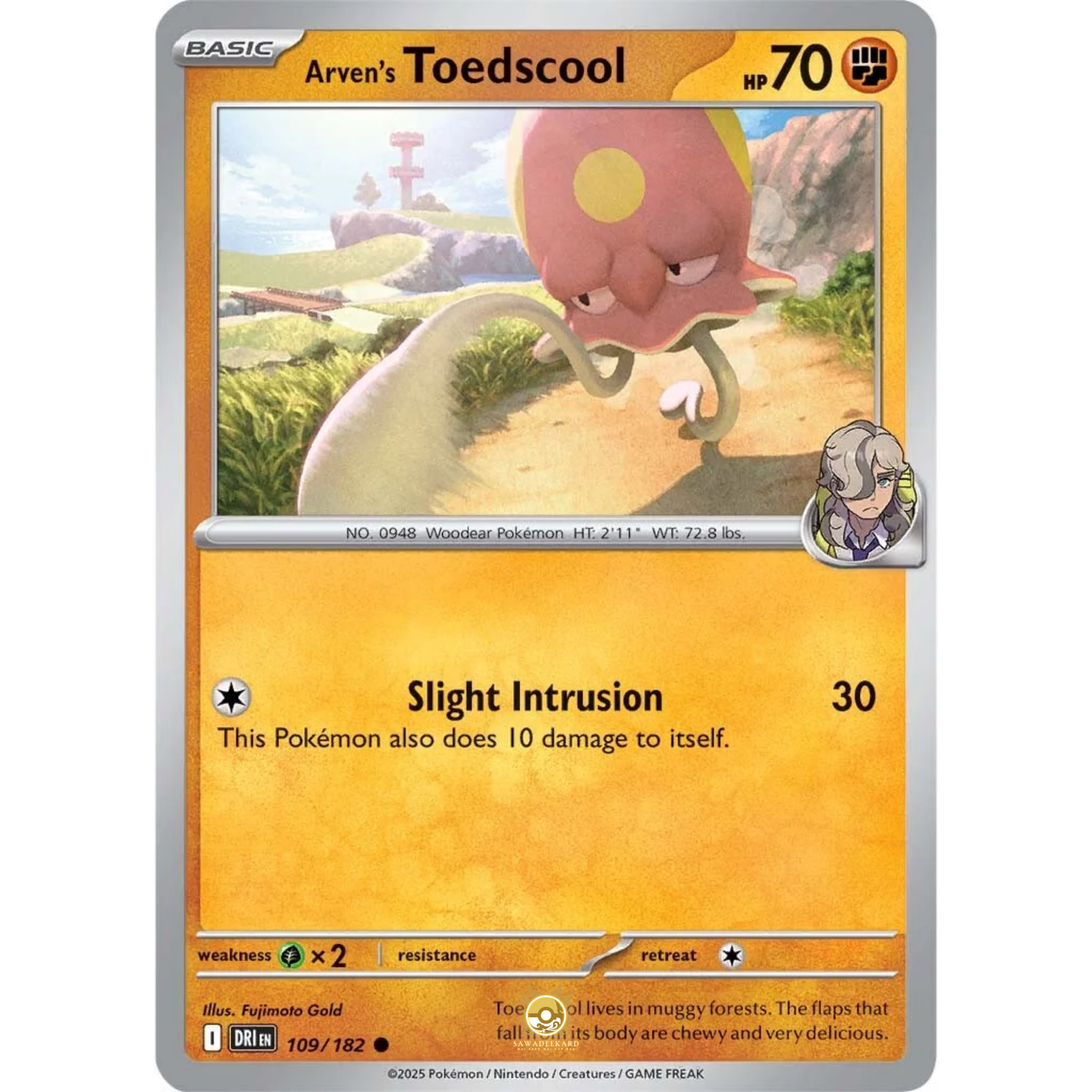 [ENG] Pokemon SV10 Destined Rivals: 109/182 Arven's Toedscool [Fighting] [C - Common] (Non-foil)