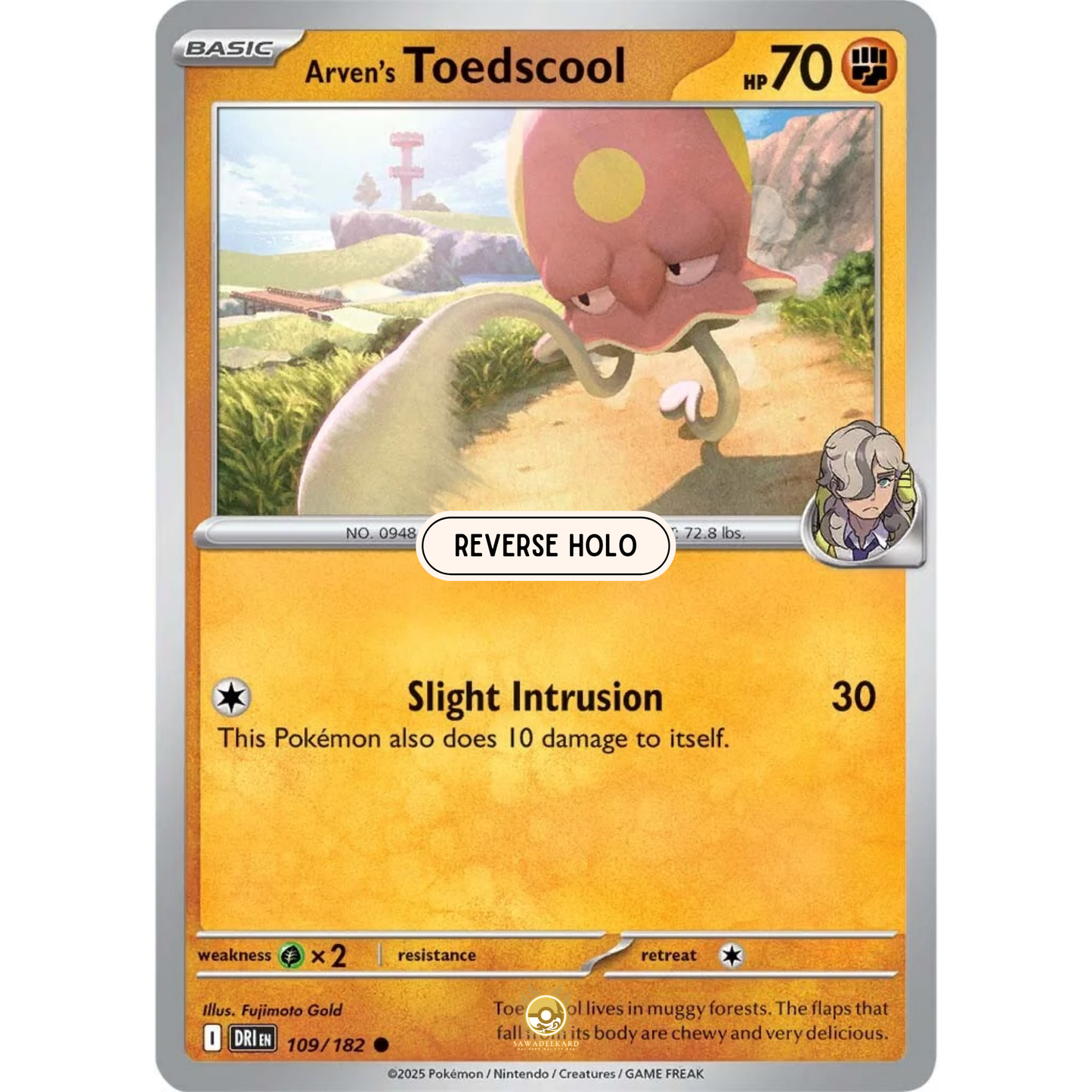 [ENG] Pokemon SV10 Destined Rivals: 109/182 Arven's Toedscool [Fighting] [C - Common] (Reverse Holo)