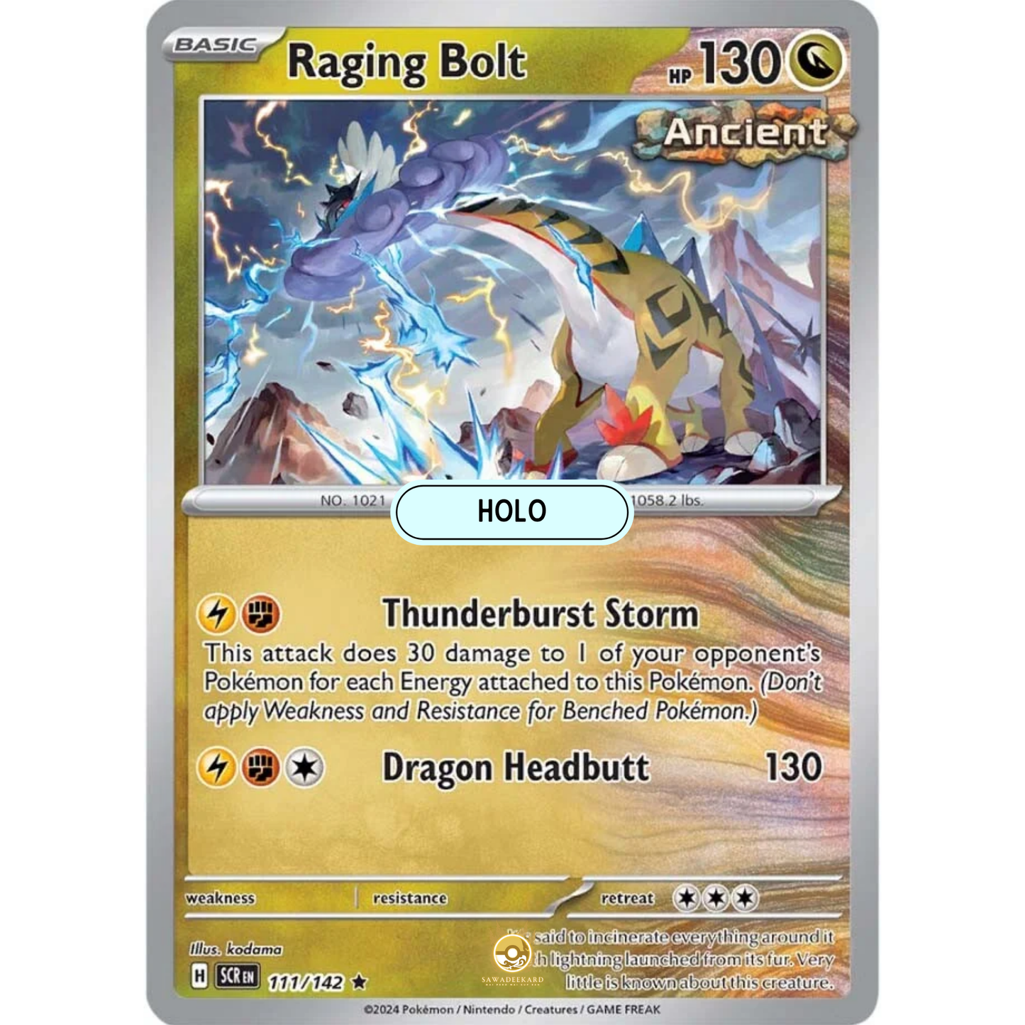 [ENG] Pokemon SV07 Stellar Crown: 111/142 Raging Bolt [Dragon] [R - Rare] (Foil)