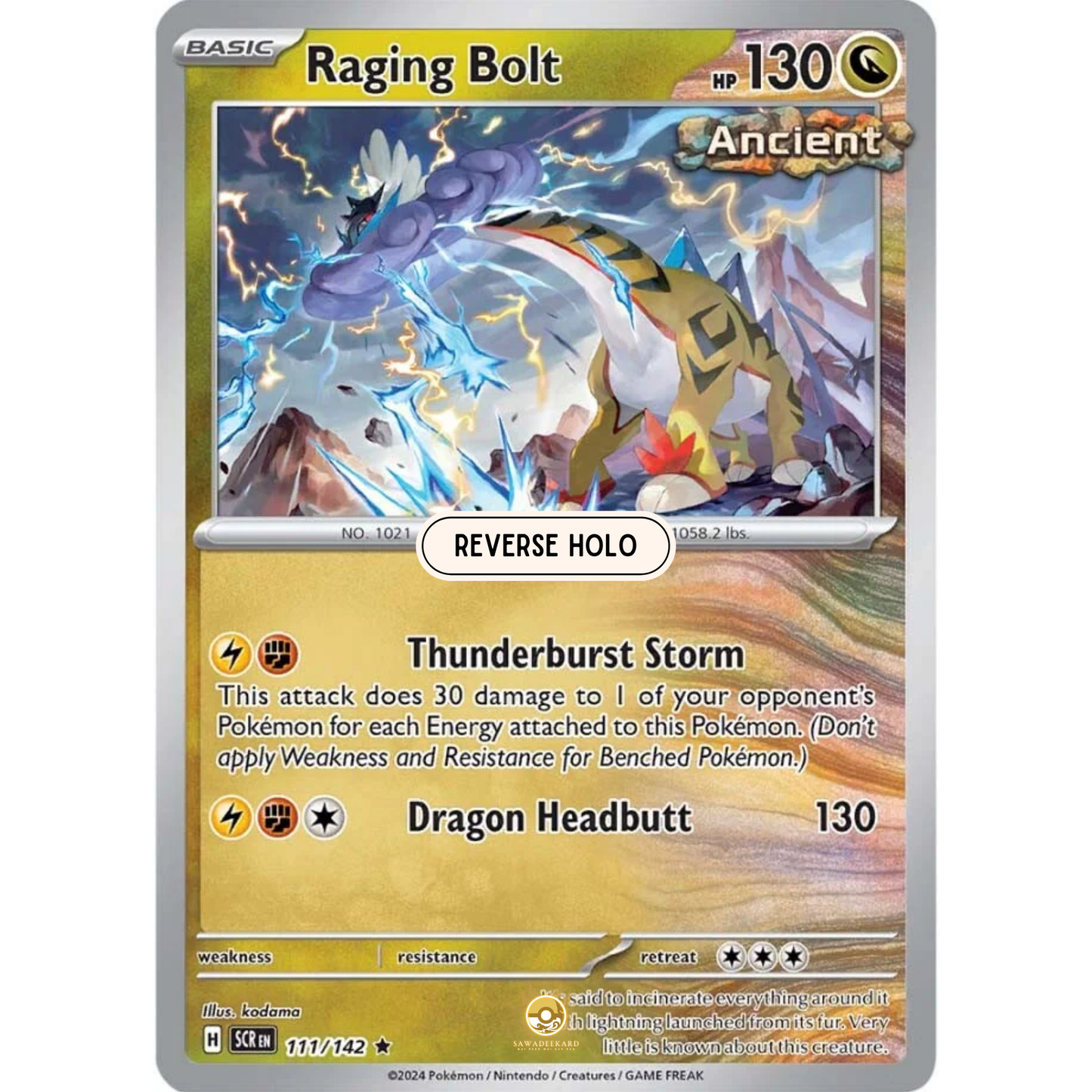 [ENG] Pokemon SV07 Stellar Crown: 111/142 Raging Bolt [Dragon] [R - Rare] (Reverse Holo)