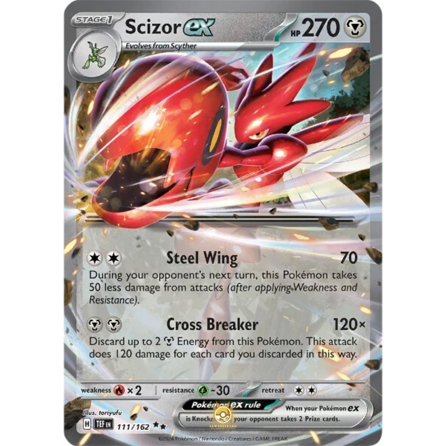 [ENG]	SV05	Temporal Forces:	111/162	Scizor ex	[Metal]	[RR - Double Rare]	(Foil)