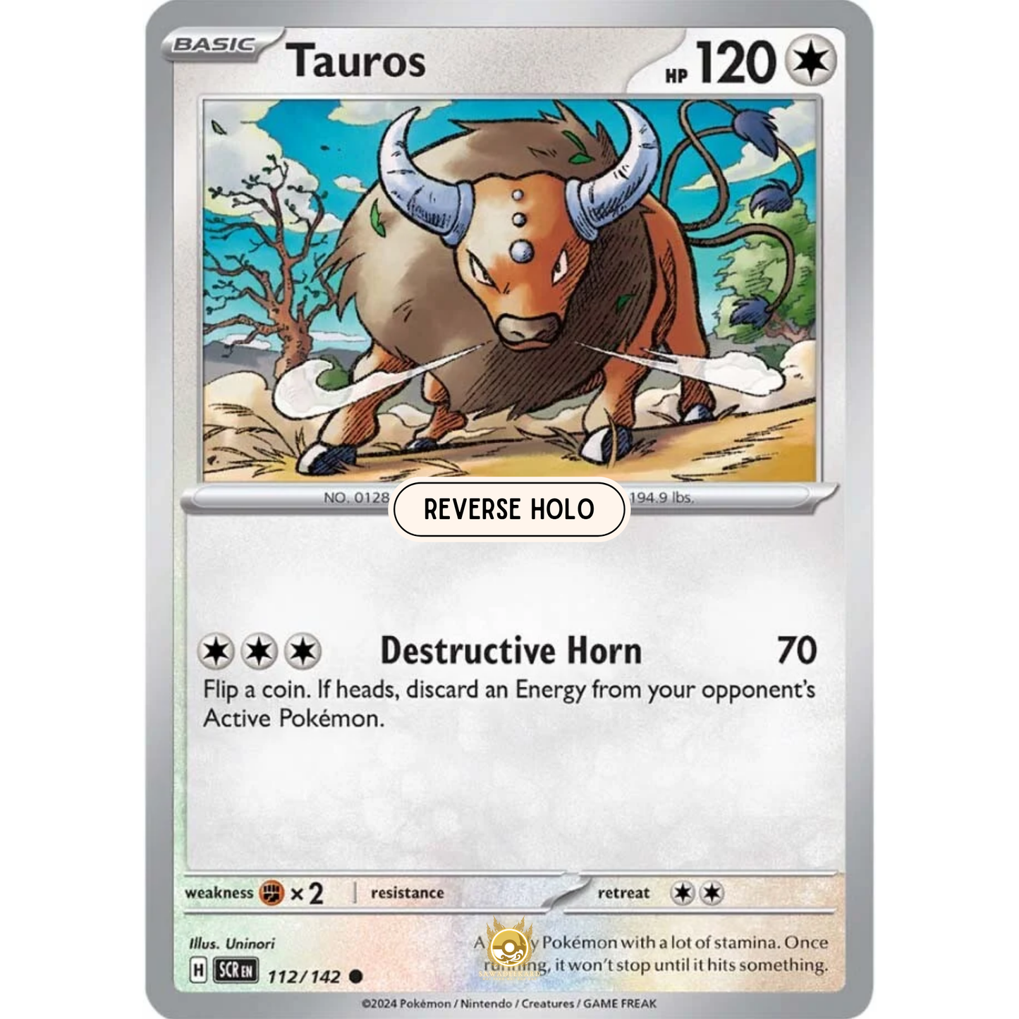 [ENG] Pokemon SV07 Stellar Crown: 112/142 Tauros [Colorless] [C - Common] (Reverse Holo)