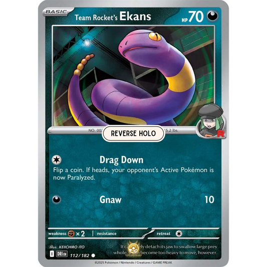 [ENG] Pokemon SV10 Destined Rivals: 112/182 Team Rocket's Ekans [Darkness] [C - Common] (Reverse Holo)