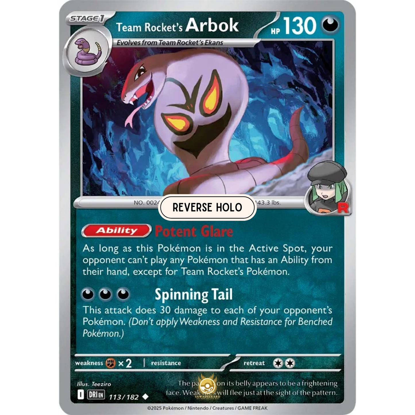 [ENG] Pokemon SV10 Destined Rivals: 113/182 Team Rocket's Arbok [Darkness] [U - Uncommon] (Reverse Holo)