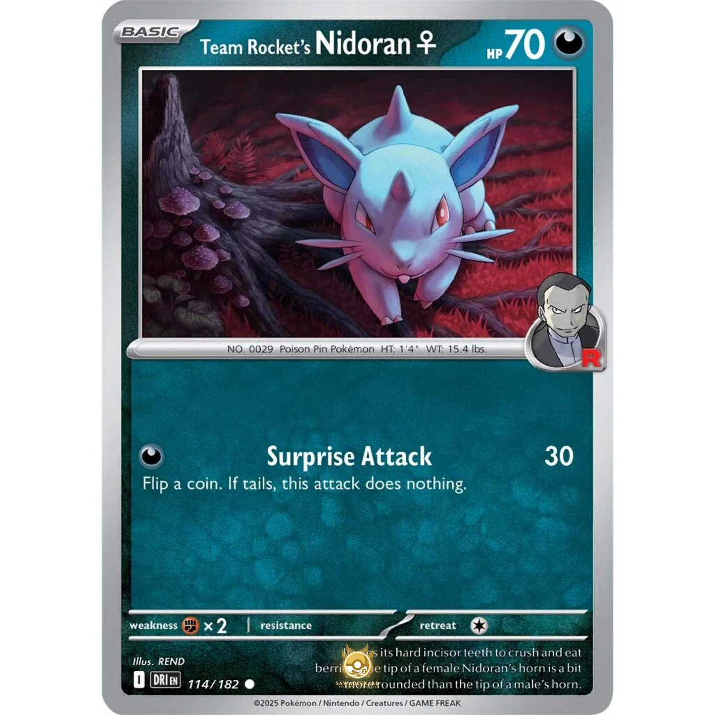 [ENG] Pokemon SV10 Destined Rivals: 114/182 Team Rocket's Nidoran♀ [Darkness] [C - Common] (Non-foil)