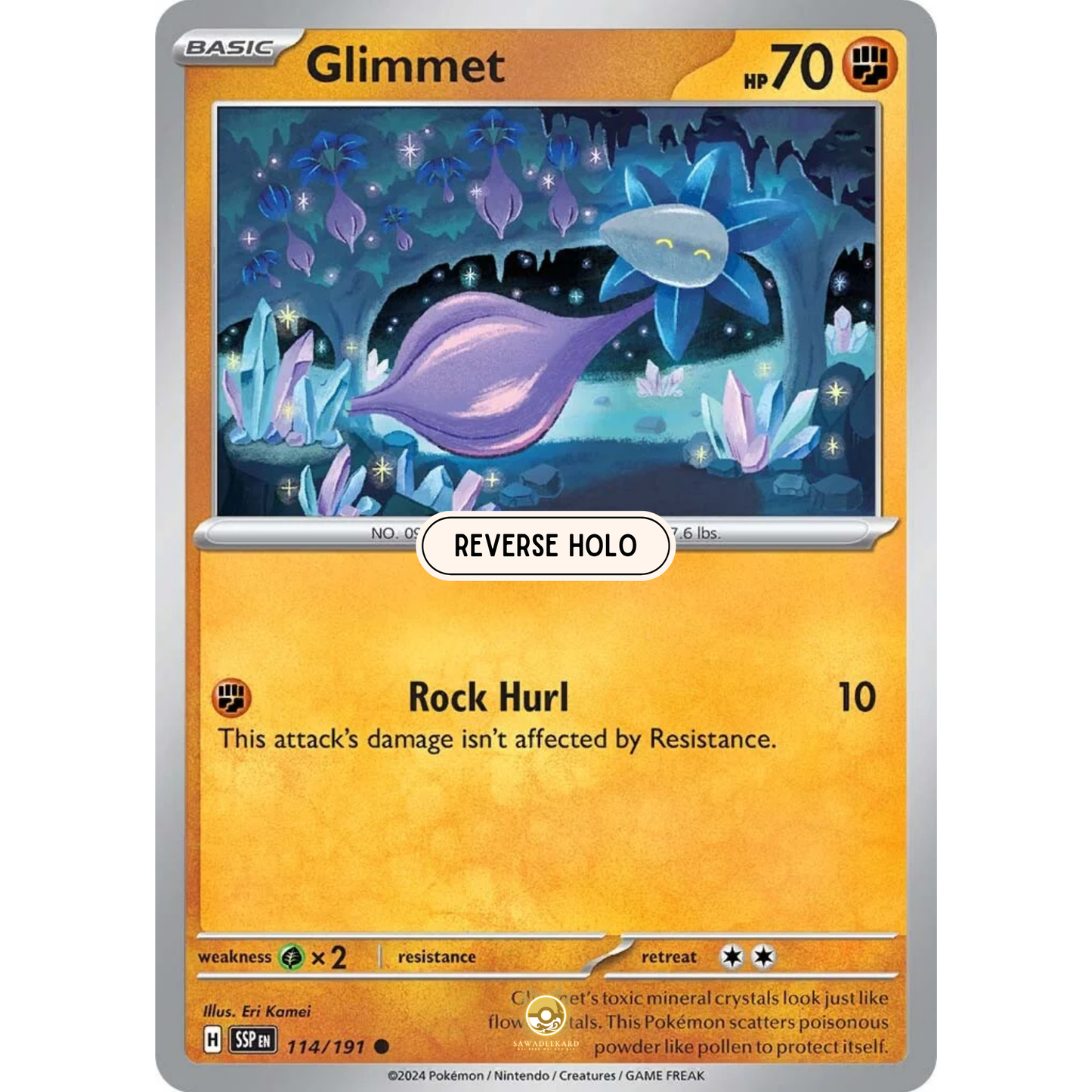 [ENG] Pokemon SV08 Surging Sparks: 114/191 Glimmet [Fighting] [C - Common] (Reverse Holo)