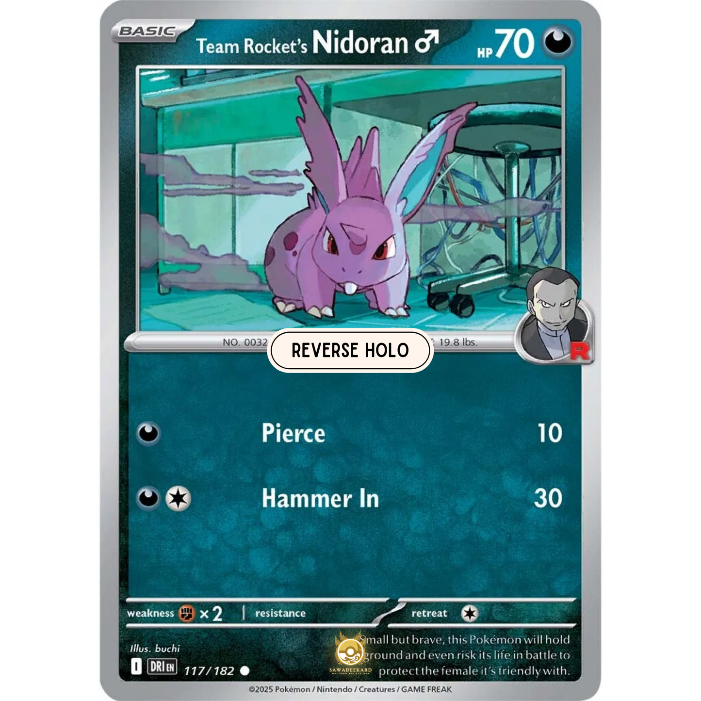 [ENG] Pokemon SV10 Destined Rivals: 117/182 Team Rocket's Nidoran♂ [Darkness] [C - Common] (Reverse Holo)