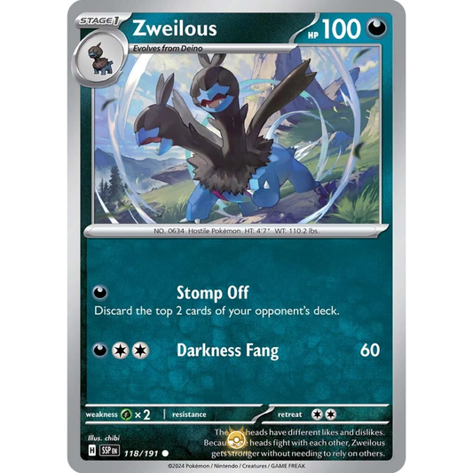 [ENG] Pokemon SV08 Surging Sparks: 118/191 Zweilous [Darkness] [C - Common] (Non-foil)