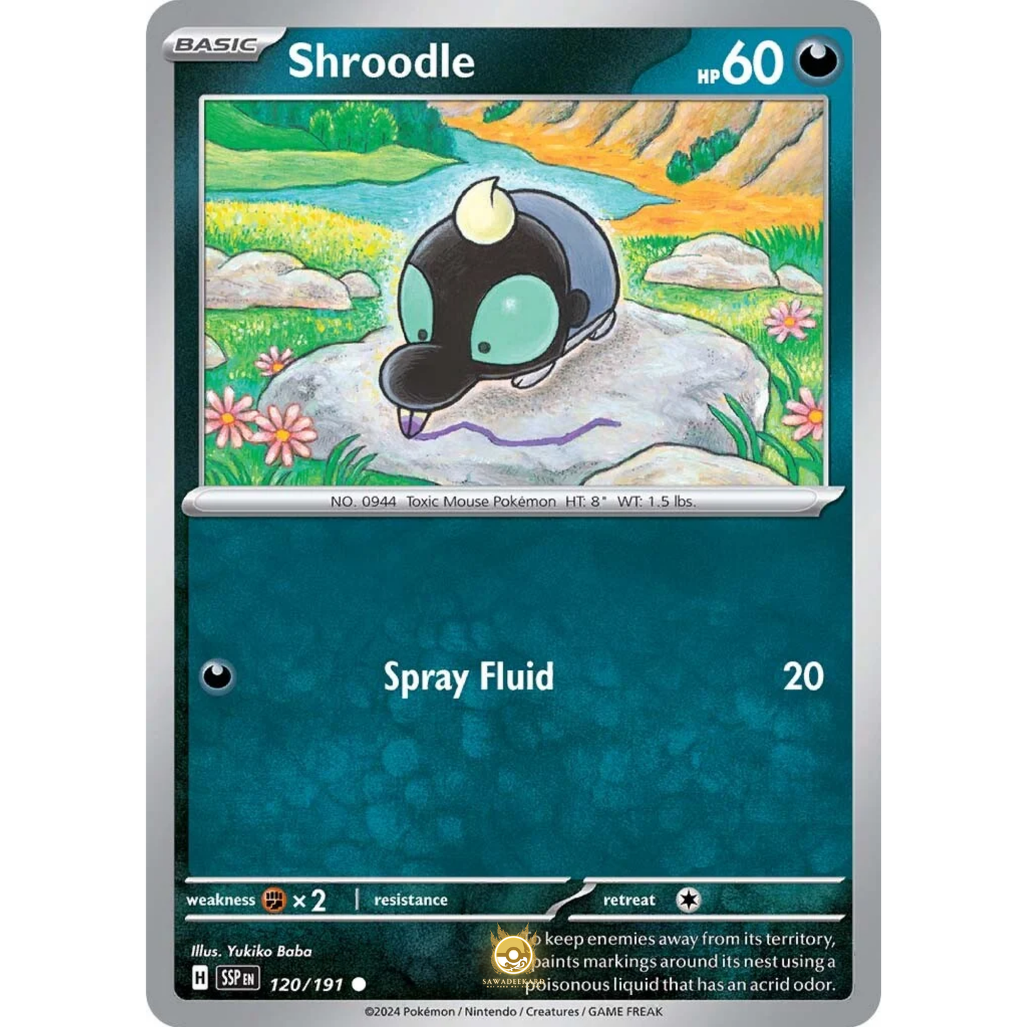 [ENG] Pokemon SV08 Surging Sparks: 120/191 Shroodle [Darkness] [C - Common] (Non-foil)