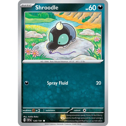 [ENG] Pokemon SV08 Surging Sparks: 120/191 Shroodle [Darkness] [C - Common] (Non-foil)