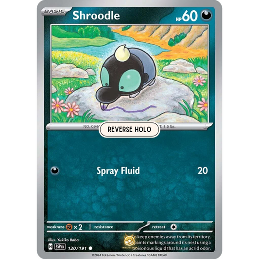 [ENG] Pokemon SV08 Surging Sparks: 120/191 Shroodle [Darkness] [C - Common] (Reverse Holo)