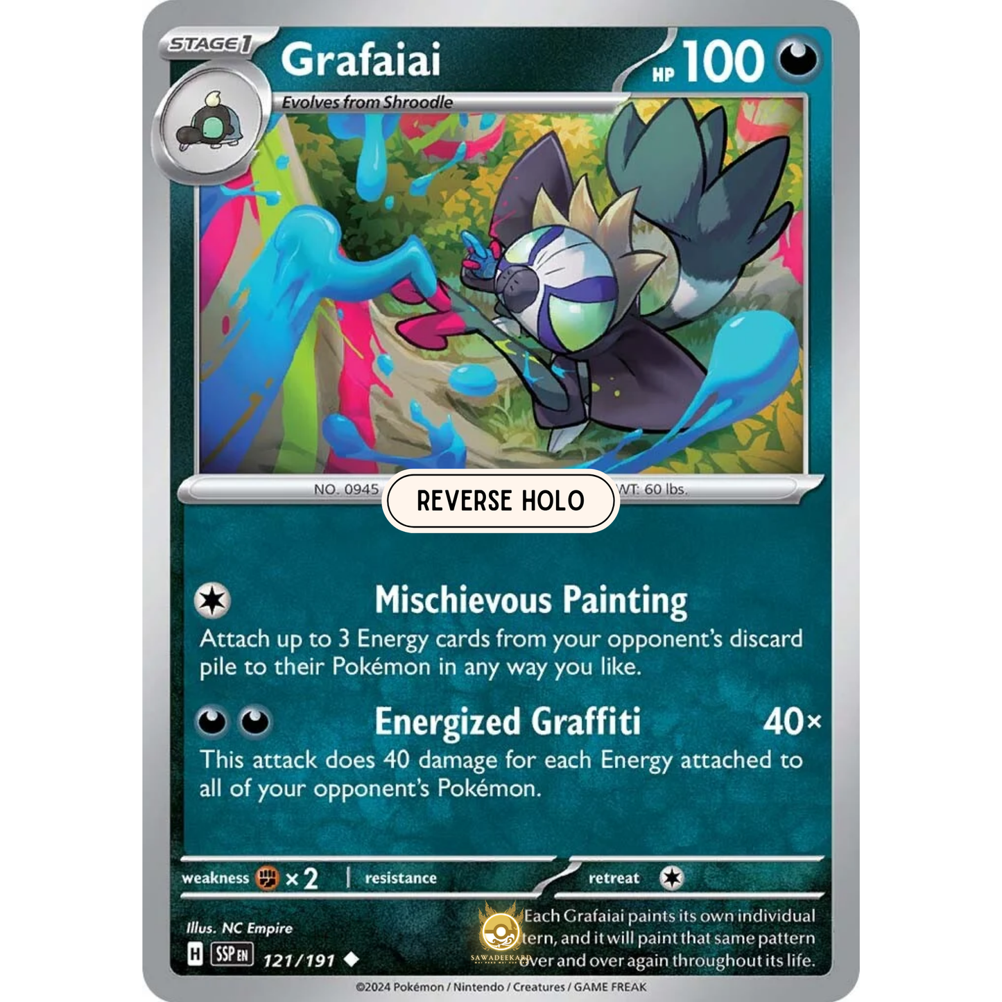 [ENG] Pokemon SV08 Surging Sparks: 121/191 Grafaiai [Darkness] [U - Uncommon] (Reverse Holo)