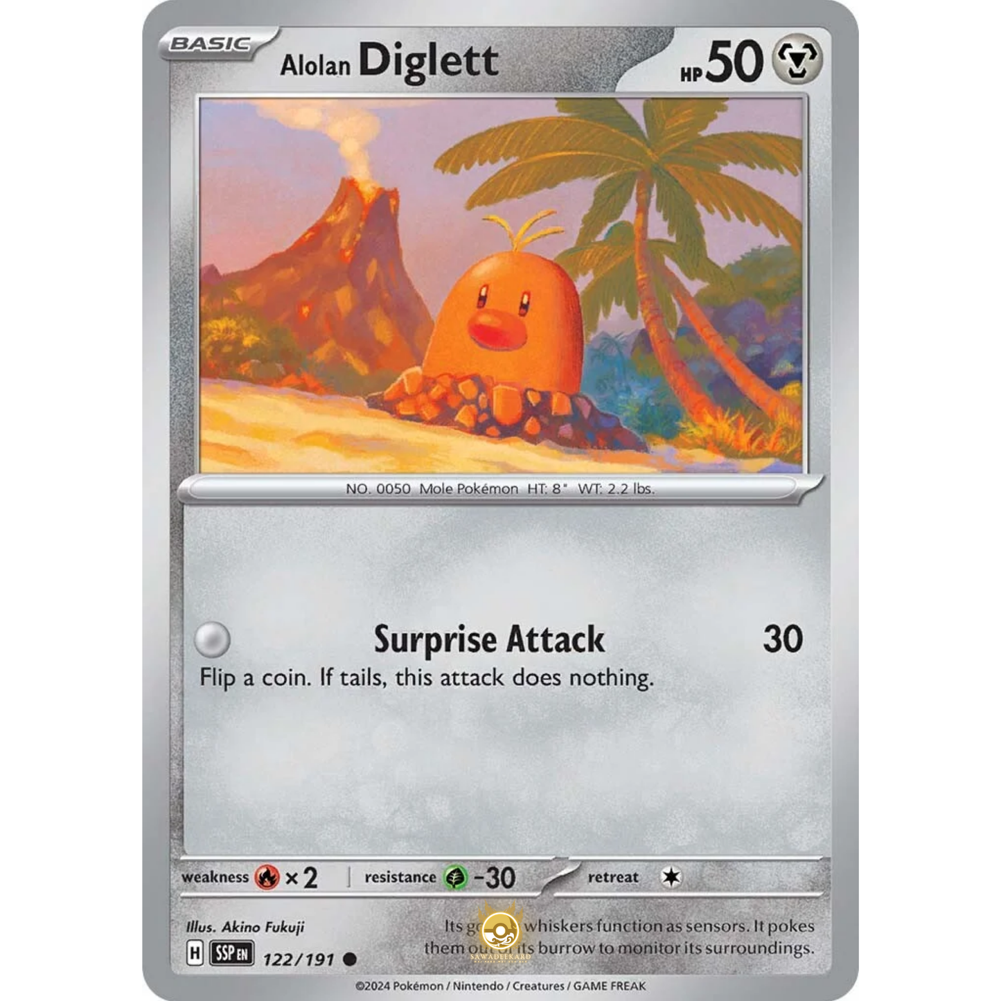 [ENG] Pokemon SV08 Surging Sparks: 122/191 Alolan Diglett [Metal] [C - Common] (Non-foil)