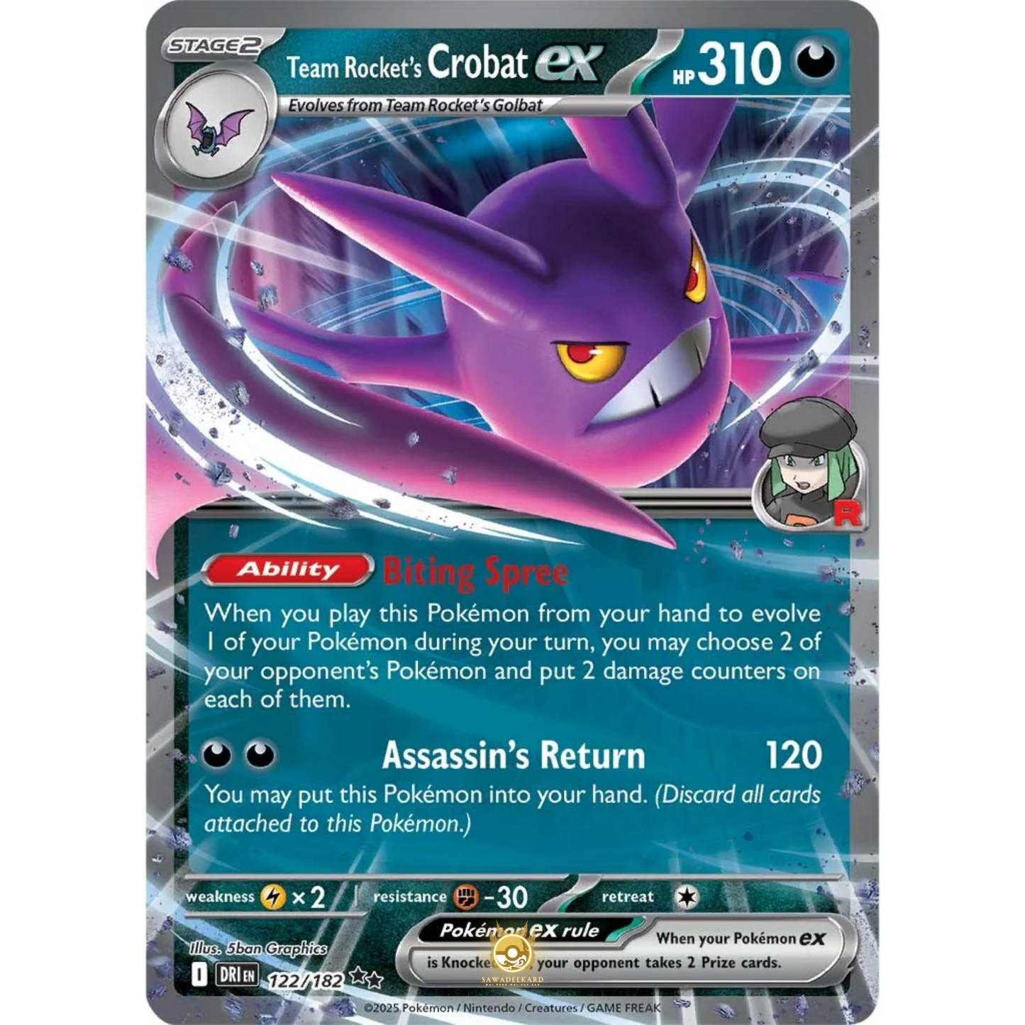 [ENG] Pokemon SV10 Destined Rivals: 122/182 Team Rocket's Crobat ex [Darkness] [RR - Double Rare] (Foil)