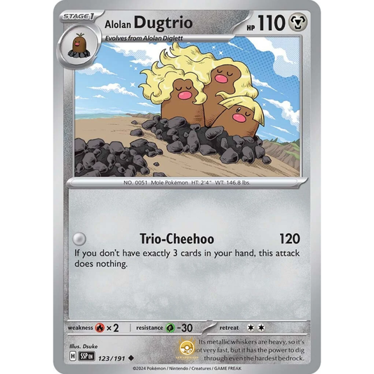 [ENG] Pokemon SV08 Surging Sparks: 123/191 Alolan Dugtrio [Metal] [U - Uncommon] (Non-foil)