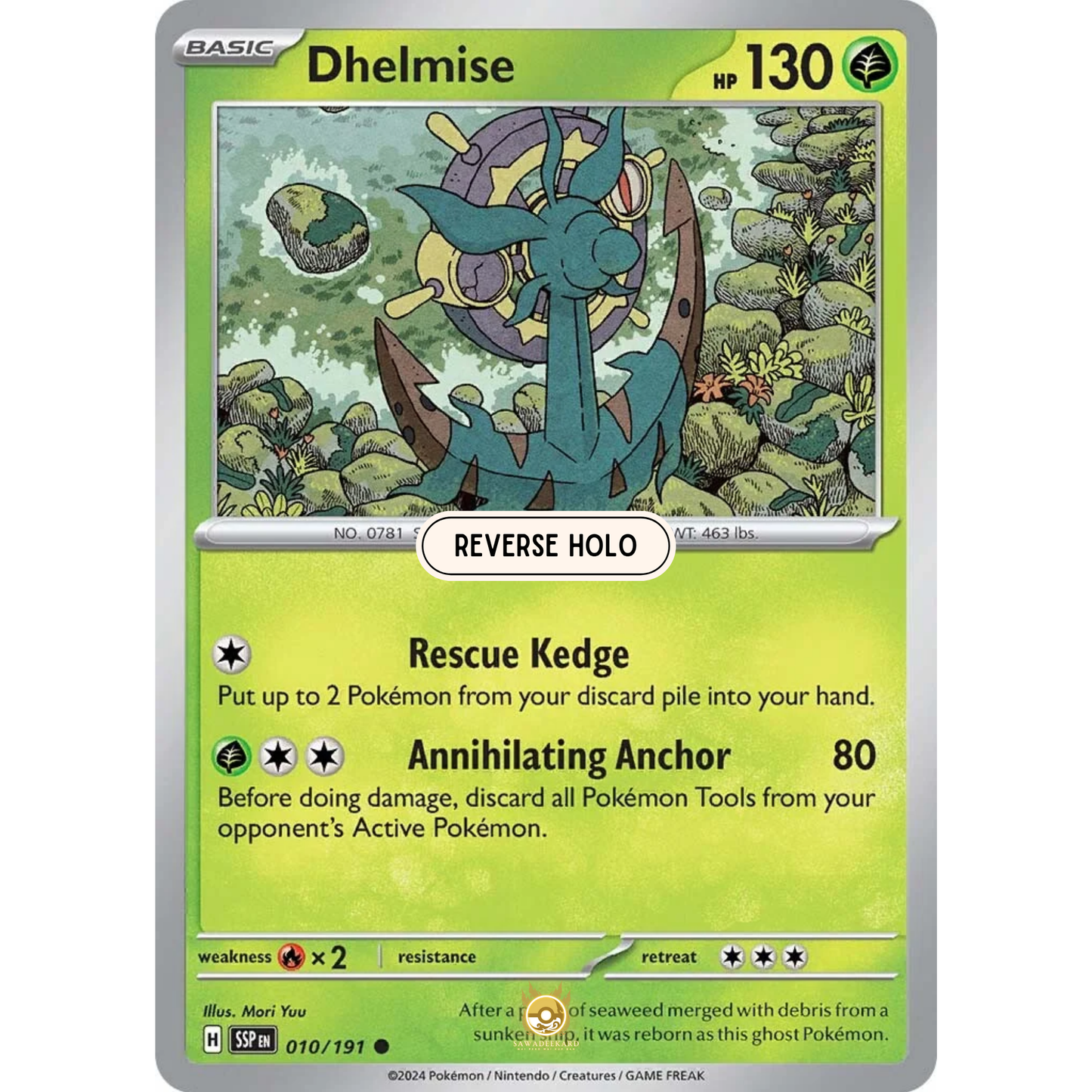 [ENG] Pokemon SV08 Surging Sparks: 010/191 Dhelmise [Grass] [C - Common] (Reverse Holo)