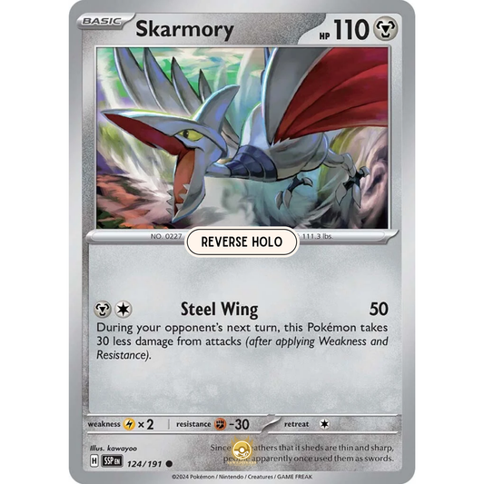 [ENG] Pokemon SV08 Surging Sparks: 124/191 Skarmory [Metal] [C - Common] (Reverse Holo)