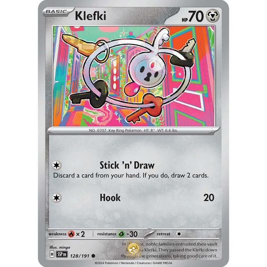 [ENG] Pokemon SV08 Surging Sparks: 128/191 Klefki [Metal] [C - Common] (Non-foil)