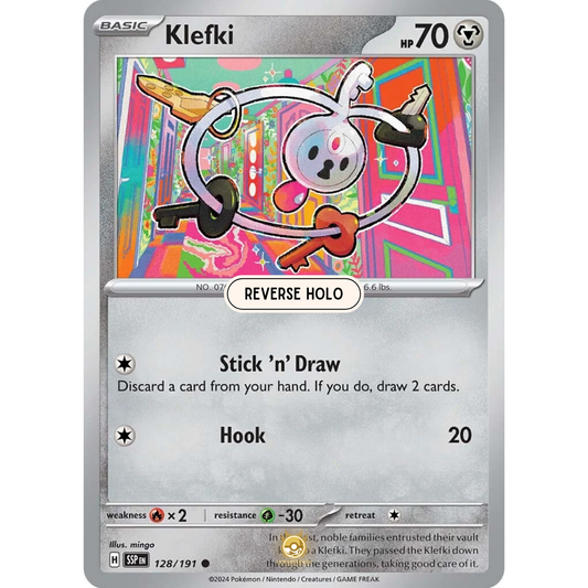 [ENG] Pokemon SV08 Surging Sparks: 128/191 Klefki [Metal] [C - Common] (Reverse Holo)